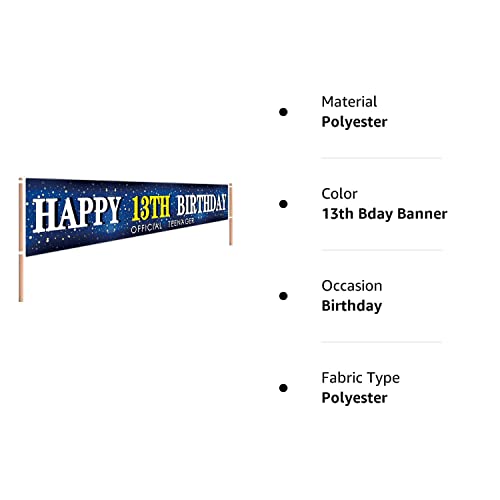 Large Blue Happy 13th Birthday Banner Huge Official Teenager Sign 13th Bday Party Sign for Yard Garden 13th Blue Birthday Party Decoration 13th Birthday Party Photo Backdrop Outdoor (9.8 x 1.6 feet)
