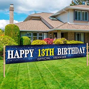 Large Blue Happy 13th Birthday Banner Huge Official Teenager Sign 13th Bday Party Sign for Yard Garden 13th Blue Birthday Party Decoration 13th Birthday Party Photo Backdrop Outdoor (9.8 x 1.6 feet)