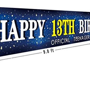 Large Blue Happy 13th Birthday Banner Huge Official Teenager Sign 13th Bday Party Sign for Yard Garden 13th Blue Birthday Party Decoration 13th Birthday Party Photo Backdrop Outdoor (9.8 x 1.6 feet)