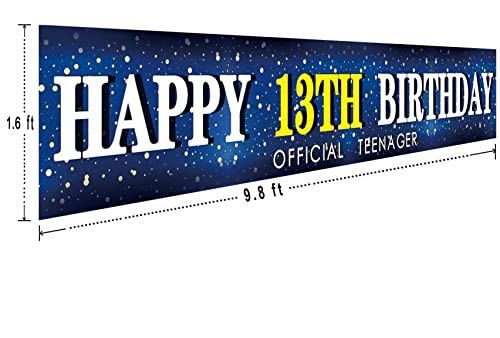 Large Blue Happy 13th Birthday Banner Huge Official Teenager Sign 13th Bday Party Sign for Yard Garden 13th Blue Birthday Party Decoration 13th Birthday Party Photo Backdrop Outdoor (9.8 x 1.6 feet)