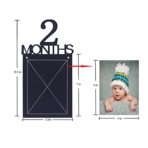 1st Birthday Baby Photo Banner ，Growth Record 1-12 Month Photo Prop ，Monthly Milestone Photograph Bunting Garland, First Birthday Celebration Decoration （Black）