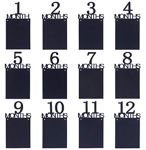 1st Birthday Baby Photo Banner ，Growth Record 1-12 Month Photo Prop ，Monthly Milestone Photograph Bunting Garland, First Birthday Celebration Decoration （Black）