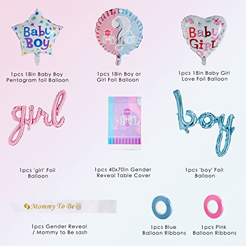 Gender Reveal Decorations - Inclusive White Baby Boxes with Letters, "boy girl" Foil Balloon,Fringe Curtain for Gender Reveal Party Supplies