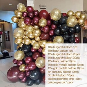 Gold and Burgundy Balloon Garland Arch Kit - 134Pcs Gold Confetti Balloons Burgundy Balloons and Black Balloons Party Supplies Decoration for Anniversary Wedding Bachelorette Bridal & Baby Shower Birthday Party(18"12"10"5")