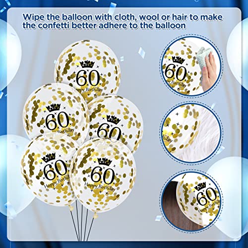 Navy Blue and Gold 60th Birthday Balloons Decorations 15Pcs Happy 60th Birthday Navy Blue Gold Confetti Latex Balloons Decorations for Men Women 60th Birthday Anniversary Decorations 12 inch