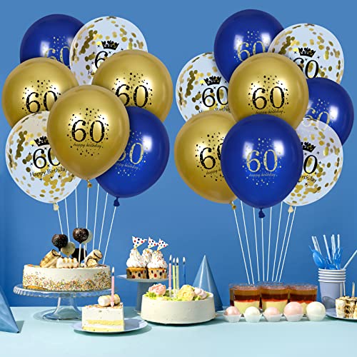 Navy Blue and Gold 60th Birthday Balloons Decorations 15Pcs Happy 60th Birthday Navy Blue Gold Confetti Latex Balloons Decorations for Men Women 60th Birthday Anniversary Decorations 12 inch