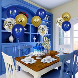 Navy Blue and Gold 60th Birthday Balloons Decorations 15Pcs Happy 60th Birthday Navy Blue Gold Confetti Latex Balloons Decorations for Men Women 60th Birthday Anniversary Decorations 12 inch