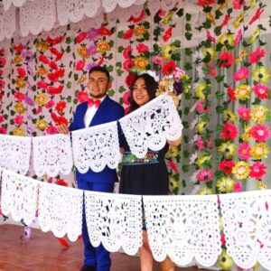 Mexican Party Decorations, 5 Pk White Papel Picado Banner Over 83 Feet long, For Wedding decorations, quinceañeras, birthdays, Mexican PAPER 50 Wedding Flags on string WS93