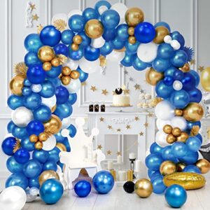royal blue and gold balloon arch kit, 12″+10″+5″ party balloons garland, metallic blue navy blue gold balloons for birthday thanksgiving baby shower new year party decoration -168pcs