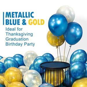 Royal Blue and Gold Balloon Arch Kit, 12"+10"+5" Party Balloons Garland, Metallic Blue Navy Blue Gold Balloons for Birthday Thanksgiving Baby Shower New Year Party Decoration -168Pcs