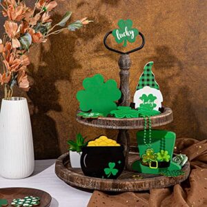 Whaline St. Patrick's Day Tiered Tray Decor Set Including Shamrock Gold Coin Pot Lucky Clover Gnome Green Hat Farmhouse Wood Sign Irish Spring Table Centerpiece for Holiday Party Home Decor, 4Pcs