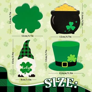 Whaline St. Patrick's Day Tiered Tray Decor Set Including Shamrock Gold Coin Pot Lucky Clover Gnome Green Hat Farmhouse Wood Sign Irish Spring Table Centerpiece for Holiday Party Home Decor, 4Pcs