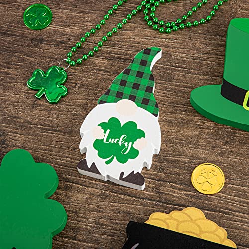 Whaline St. Patrick's Day Tiered Tray Decor Set Including Shamrock Gold Coin Pot Lucky Clover Gnome Green Hat Farmhouse Wood Sign Irish Spring Table Centerpiece for Holiday Party Home Decor, 4Pcs