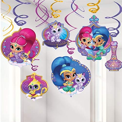 amscan Shimmer and Shine Foil Swirl Decorations | Shimmer and Shine Collections - 12pcs, Multicolor | Party Accessory (671653)