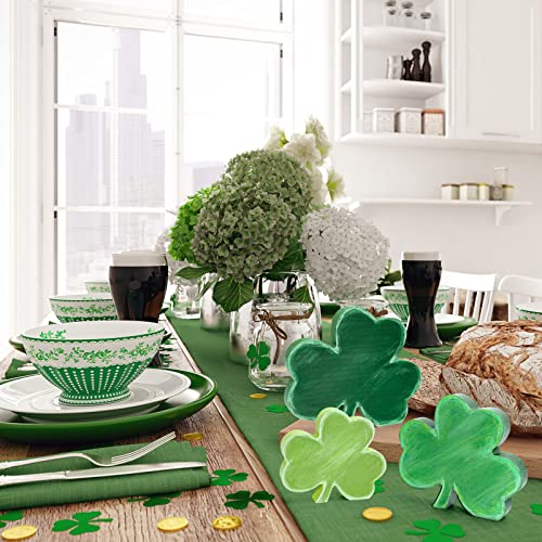 Whaline 3Pcs St. Patrick's Day Wooden Signs Rustic Green Shamrock Table Ornaments Lucky Clover Table Centerpieces Irish Holiday Decorative Table Centerpieces for Home Fireplace Tiered Tray Decor