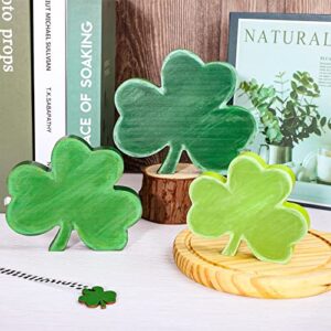 Whaline 3Pcs St. Patrick's Day Wooden Signs Rustic Green Shamrock Table Ornaments Lucky Clover Table Centerpieces Irish Holiday Decorative Table Centerpieces for Home Fireplace Tiered Tray Decor