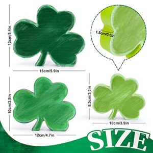 Whaline 3Pcs St. Patrick's Day Wooden Signs Rustic Green Shamrock Table Ornaments Lucky Clover Table Centerpieces Irish Holiday Decorative Table Centerpieces for Home Fireplace Tiered Tray Decor