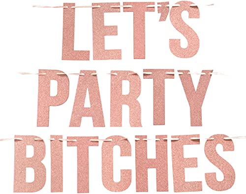 Miss to Mrs, Let's Party Bitches Banner Set. Bachelorette, Engagement or Wedding Party Decorations. 2 Sparkly Banners with Super Fun Diamond Ring and Circle Confetti (Rose Gold)