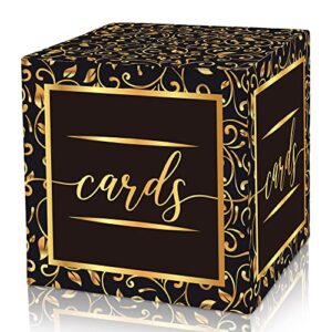 Black Gold Foil Card Box - Collapsible Money Box or Gift Box for Baby & Bride Shower, Birthday, Wedding Reception, Engagement Party, Graduation - 8"x8"x8" Party Favors Decorations Boxes(03)