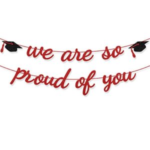 red we are so proud of you banner graduation party decorations glitter hat garland class high school college grad party supplies