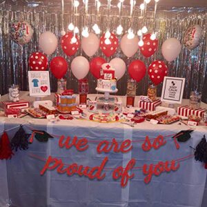 Red We Are So Proud of You Banner Graduation Party Decorations Glitter Hat Garland Class High School College Grad Party Supplies
