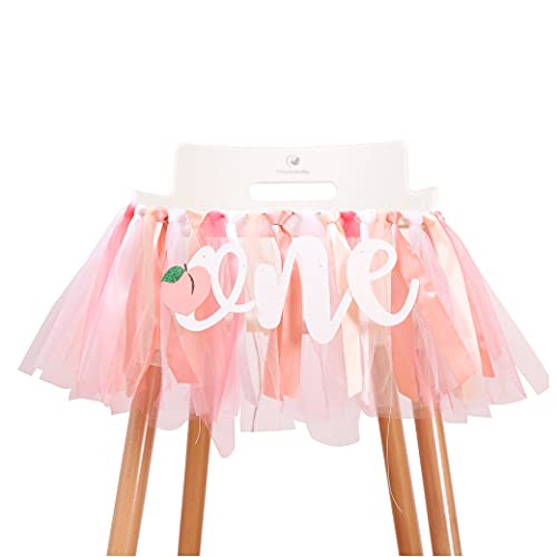 Peach Theme First Birthday Banner - First Birthday High Chair Banner, Sweet Peach Tutu, One Sweet Peach Birthday Decorations, Crush Cake Photo Props Background