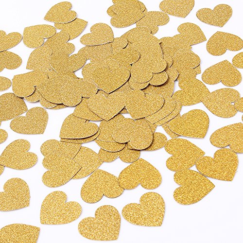 MOWO Glitter Heart Paper Confetti Wedding Party Decor and Table Decor 1.2’’ in Diameter (Gold glitte,200pc)