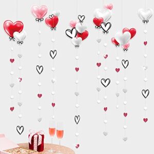 7 pcs love heart garlands for valentine’s day decorations hanging red white pink heart streamer banner backdrop for anniversary wedding bridal baby shower happy mother’s day party supplies