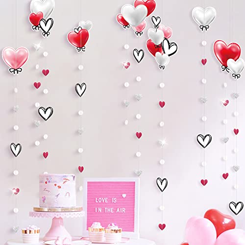 7 pcs Love Heart Garlands for Valentine’s Day Decorations Hanging Red White Pink Heart Streamer Banner Backdrop for Anniversary Wedding Bridal Baby Shower Happy Mother’s Day Party Supplies