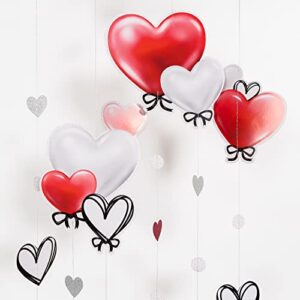 7 pcs Love Heart Garlands for Valentine’s Day Decorations Hanging Red White Pink Heart Streamer Banner Backdrop for Anniversary Wedding Bridal Baby Shower Happy Mother’s Day Party Supplies