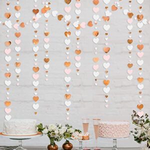 52ft rose gold pink and white love heart garland hanging paper streamer banner for anniversary mother’s day valentines day bachelorette engagement wedding baby bridal shower birthday party decorations