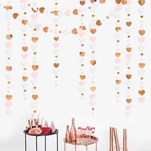 52Ft Rose Gold Pink and White Love Heart Garland Hanging Paper Streamer Banner for Anniversary Mother's Day Valentines Day Bachelorette Engagement Wedding Baby Bridal Shower Birthday Party Decorations