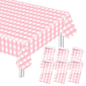 heipiniuye 6 pack pink gingham disposable tablecloths 54 x 108 white and pink plastic checkered table cloth pink paper tablecloth for picnic wedding baby shower birthday pink gingham table cover