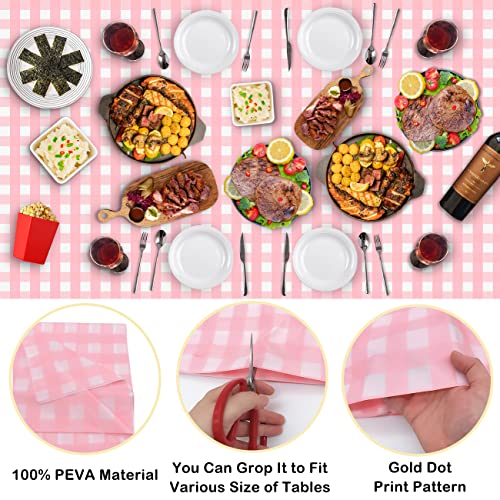 HEIPINIUYE 6 Pack Pink Gingham Disposable Tablecloths 54 x 108 White and Pink Plastic Checkered Table Cloth Pink Paper Tablecloth for Picnic Wedding Baby Shower Birthday Pink Gingham Table Cover