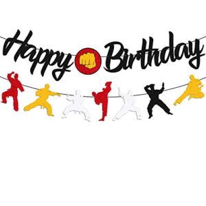 karate birthday banner taekwondo themed happy birthday decorations for men women kids boy girl bday party decorations black glitter supplies