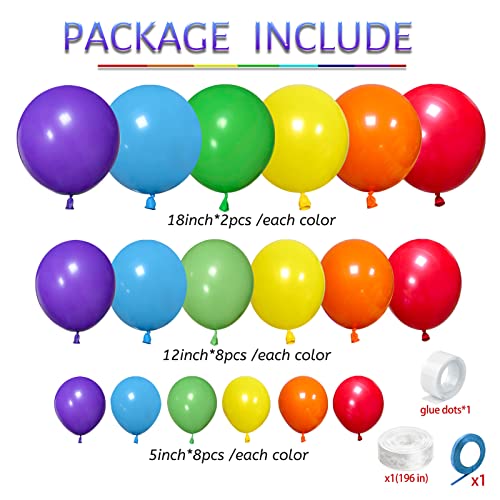 Rainbow Balloons Arch Garland Kit 5 12 18 Inch Assorted Color Latex Party Balloons for Birthday Wedding Colorful Festival Decoration Pack of 111(Multi).