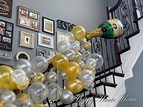 Champagne Balloon Garland Arch Kit, Gold Silver Clear Balloons for Birthday Wedding Baby Shower Bachelorette Anniversary Party Decorations, Happy New Year Years Decorations 2023