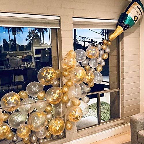 Champagne Balloon Garland Arch Kit, Gold Silver Clear Balloons for Birthday Wedding Baby Shower Bachelorette Anniversary Party Decorations, Happy New Year Years Decorations 2023