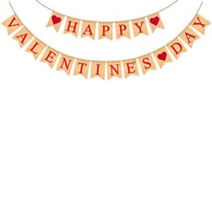 happy valentines day banner valentine’s day decorations glitter heart burlap bunting photo props for homes stores schools valentine day party decoration assembled