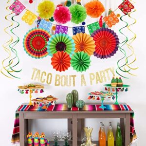 22pcs Fiesta Party Decorations,Encanto Mexican Party Decorations with Fiesta Paper Fans Wheel,Pom Poms Flowers, Serape Table Runners for Cinco De Mayo Decorations Supplies,Birthday,Dia De Los Muertos