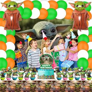 Baby Inspired Yoda Birthday Party Supplies, Party Decorations Including Foil Balloons, Latex Balloons, Cake Toppers, Backdrop and Tablecloth for Kids Baby Inspired Yoda Party Decorations