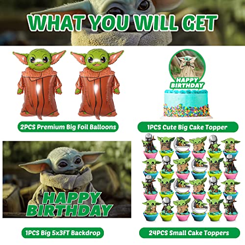 Baby Inspired Yoda Birthday Party Supplies, Party Decorations Including Foil Balloons, Latex Balloons, Cake Toppers, Backdrop and Tablecloth for Kids Baby Inspired Yoda Party Decorations