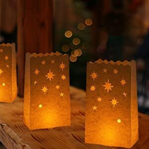 Stmarry White Paper Luminary Bags - 50-Pack Candle Lantern Bags, Fire-Retardant, Star Luminaries for Christmas, Weddings, Birthday Party Valentine's Day Decoration, 5.9 x 10 x 3.5 Inches