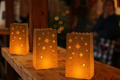 Stmarry White Paper Luminary Bags - 50-Pack Candle Lantern Bags, Fire-Retardant, Star Luminaries for Christmas, Weddings, Birthday Party Valentine's Day Decoration, 5.9 x 10 x 3.5 Inches