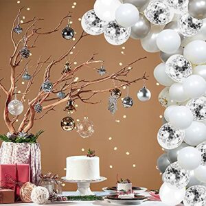 Nobledecor Silver White Party Decoration Balloons Kit, 12inch 60 Pcs Metallic Latex Silver Balloons Silver Confetti Balloons for Birthday Wedding Party Baby Shower Birthday Graduation Decoration Supplies