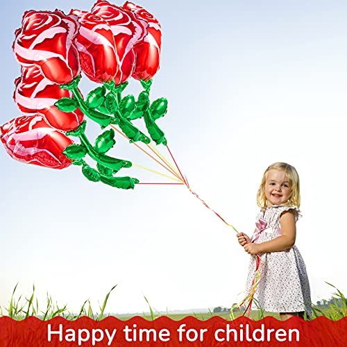 6 Pieces 37 Inch Valentines Day Balloon Rose Flower Balloons Red Rose Shaped Foil Balloon Rose Foil Balloons for Wedding Valentine's Day Graduation Birthday Baby Shower Party Decoration