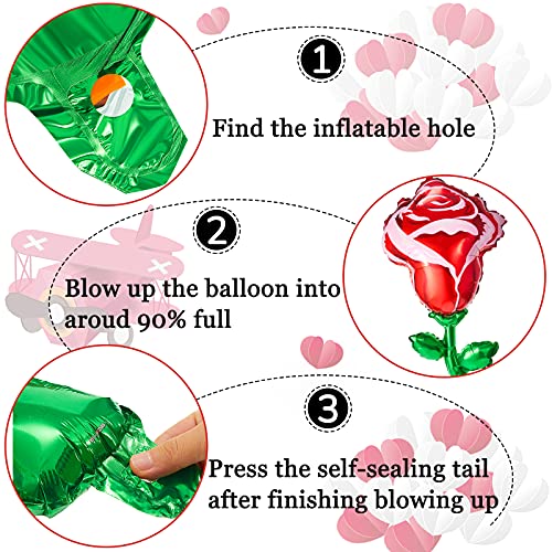 6 Pieces 37 Inch Valentines Day Balloon Rose Flower Balloons Red Rose Shaped Foil Balloon Rose Foil Balloons for Wedding Valentine's Day Graduation Birthday Baby Shower Party Decoration