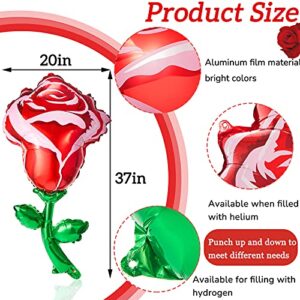 6 Pieces 37 Inch Valentines Day Balloon Rose Flower Balloons Red Rose Shaped Foil Balloon Rose Foil Balloons for Wedding Valentine's Day Graduation Birthday Baby Shower Party Decoration