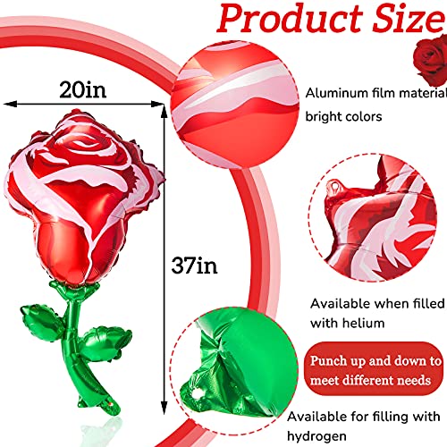 6 Pieces 37 Inch Valentines Day Balloon Rose Flower Balloons Red Rose Shaped Foil Balloon Rose Foil Balloons for Wedding Valentine's Day Graduation Birthday Baby Shower Party Decoration