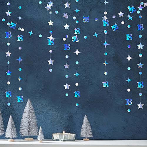 Iridescent 18th Birthday Decorations Number 18 Circle Dot Twinkle Star Garland Kit Metallic Hanging Streamer Bunting Banner Backdrop for Girls Happy 18 Year Old Eighteen Anniversary Party Supplies